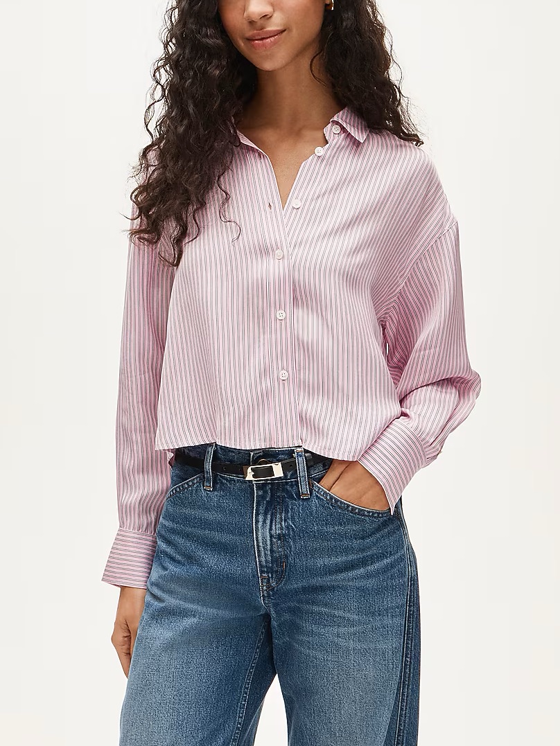 J Crew Tienne Cropped Viscose Twill Button Striped Shirt